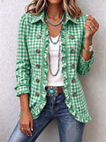 Chic Green Gingham Ruffled Button-Down Jacket