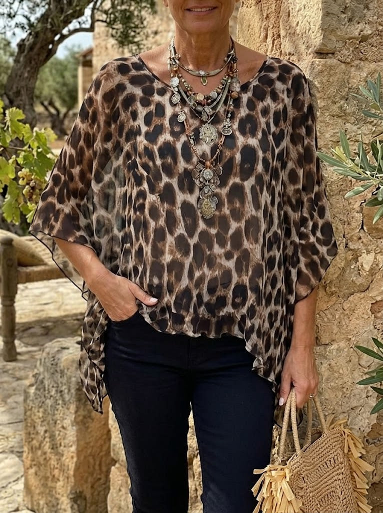 Women's Sheer Leopard Print Blouse