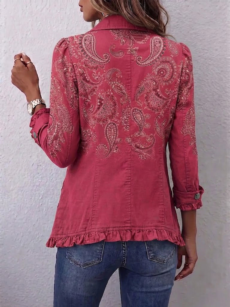 Boho-style Vintage Paisley Print Ruffled Jacket