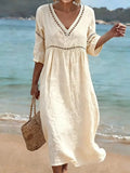 Women's Solid Color Retro Casual Stylish Vacation Cotton Dress