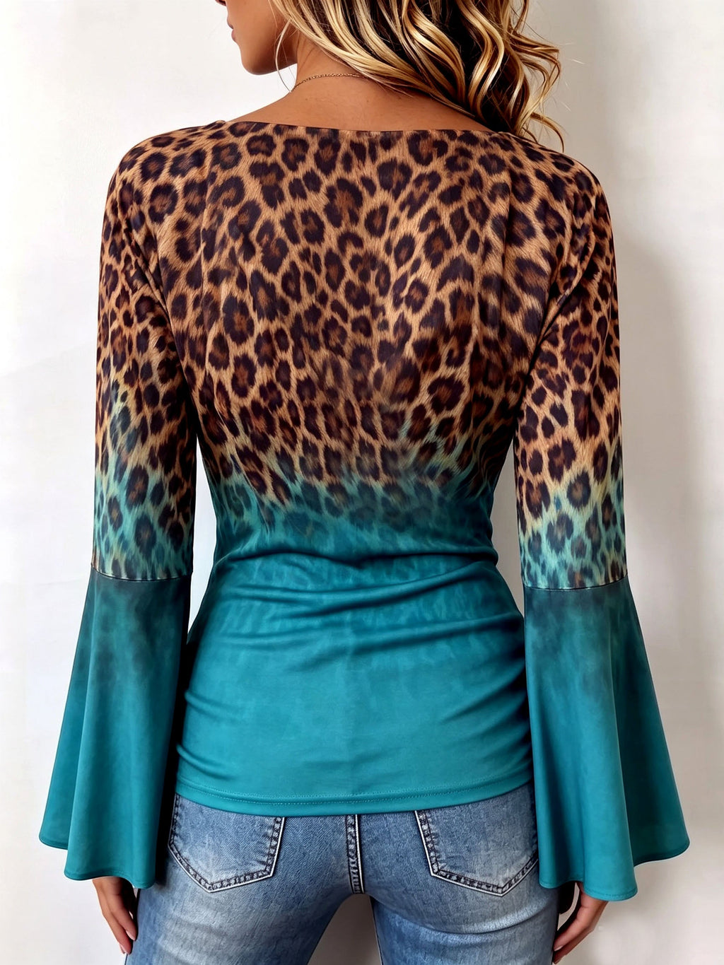 Chic Leopard & Teal Cowl Neck Top